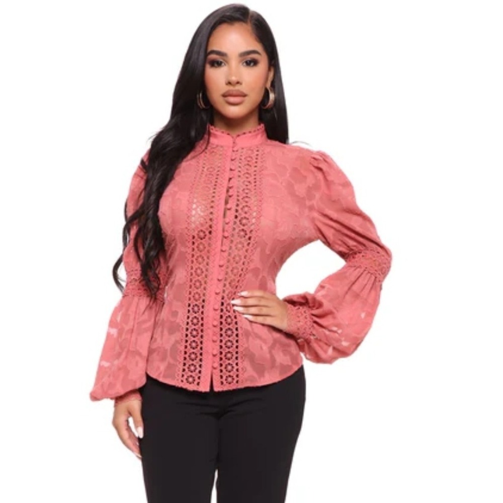 Fashion Nova Small Blouse Top‎ Shirt Rose Floral Crochet Lace Victorian Romantic
